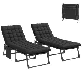 Folding Chaise Lounge Chair Outdoor Tanning Chair Set of 2 with 5-Position Backrest, Cushions, Side Pocket, Black