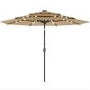 9.7 ft Outdoor Patio Umbrella with Solar LED Lights, 3 Tier Outdoor Table Umbrella with Tilt, Crank, Khaki
