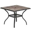 37" Square Outdoor Dining Table for 4, Patio Table with Umbrella Hole, Shelf, Faux Wood Top for Garden, Backyard, Gray