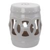 14" x 17" Ceramic Garden Stool with Double-Coin Knotted Ring Design & Strong Glazed Material, Decorative Outdoor Stool, Home Collection, White