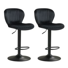 2-Pack Adjustable Height Bar Stools with 360° Swivel, Dutch Velvet Upholstered Bar Chai - Black