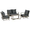 4 Piece Wicker Patio Furniture Set with 2 Rocking Chairs, Loveseat Sofa, Outdoor PE Rattan Conversation Set with Cushions, Aluminum Table for Porch
