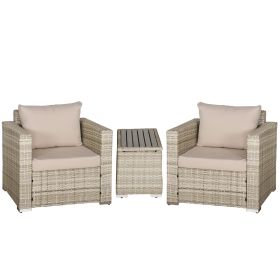 3 Piece Patio Furniture Set, PE Rattan Small Wicker Balcony Furniture, Table & Chairs with Cushions Composite Table, Conversation Set for Apartment