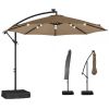 10 ft Cantilever Patio Umbrella with Light, Weight, Offset Hanging Outdoor Umbrella with Protective Cover, Tan