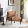 27.56" Modern Accent Chair with Plush Cushions, Minimalist Metal Frame, and Wooden Armrest Design
