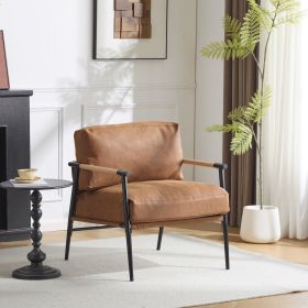 27.56" Modern Accent Chair with Plush Cushions, Minimalist Metal Frame, and Wooden Armrest Design