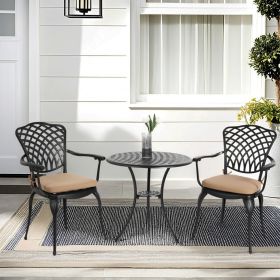3 Piece Patio Bistro Set Cast Aluminum Bistro Table and Chairs Set of 2 with Umbrella Hole,All Weather Metal Bistro Table Set