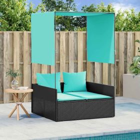 Patio Double Sun Lounger Black PE rattan, powder-coated steel