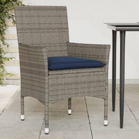 Patio Chairs with Cushions 2 pcs Grey Poly Rattan