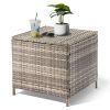 Outdoor PE Wicker Side Table with Storage, Patio Rattan End Table Square Container for Furniture Covers, Toys and Gardening Tools, Grey