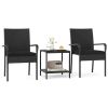 3-Piece Patio PE Wicker Bistro Set, Tempered Glass 2-Tier Side Table Outdoor Chair Set-Black