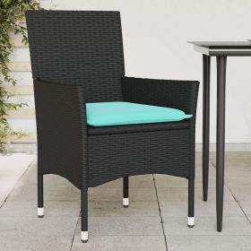 Patio Chairs with Cushions 2 pcs Black Poly Rattan