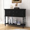 Retro Console Table with Storage, Narrow Entryway Table with 2 Drawers and 2 Door Cabinets, Long Sofa Table Behind Couch for Living Room, Foyer, Black