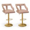 Luxury Dutch Velvet Bar Stools with Adjustable Height (25"-34"), Swivel Seat & Gold Metal Base - PINK