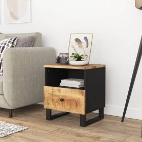 Bedside Cabinet Natural wood and black Solid mango wood Medium