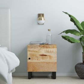 Bedside Cabinet Black, Natural Wood Solid Mango Wood, Iron Compact