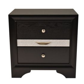 Traditional Style 2 Drawer Nightstand made with Wood in Black Color