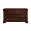 Brown Cherry Finish Louis Phillipe Style Bedroom Furniture 1pc Dresser of 6x Drawers Hidden Drawers Wooden Furniture