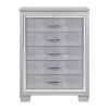 Glamourous Silver Finish 1pc Chest of 5x Dovetail Drawers Faux Alligator Embossed Fronts Bedroom Furniture