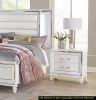 Glamorous White Silver Finish 1pc Nightstand of 2x Drawers Acrylic Bar Pulls Stylish Bedroom Furniture