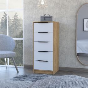 Kaia 5 Drawer Dresser; Vertical Dresser -White / Pine