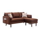 Mia 70" Brown Sectional Sofa Chaise with USB Charger & Pillows
