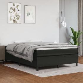 Bed Frame Black Faux Leather, Plywood, Engineered Wood Queen