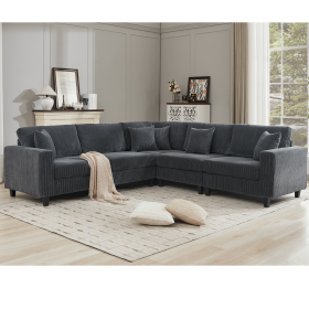 Oversized Modular Sectional Sofa Set, L Shaped Couch,Corduroy ,Upholstered,Deep Seat,,5 Seat,5 Throw pillow and 6 back cushion
