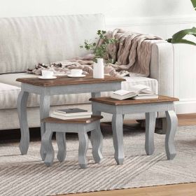 Nesting Table Brown, White Solid Mahogany Wood Small, Medium, Large