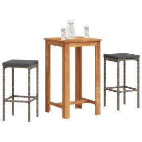 Garden Bar Set Grey Solid Acacia wood Compact Removable Covers