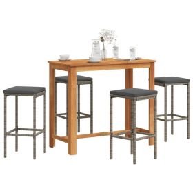 Garden Bar Set Gray Solid Acacia wood Standard Removable Covers