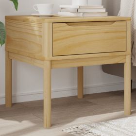 Lamp Table Wax Brown Solid Pine Wood Compact Storage Modern