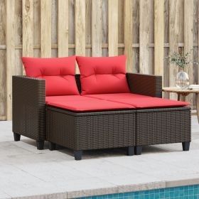 Garden Sofa Brown, Red PE rattan, Steel, Polyester 2-seater