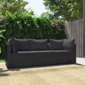 Garden Sofa Black PE Rattan, Powder-Coated Steel Standard