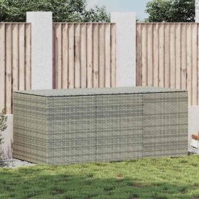 Storage Chest Grey PE Rattan, Powder-Coated Steel Large