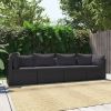 Garden Sofa Black PE rattan 4-seater Adjustable Feet