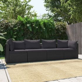 Garden Sofa Black PE rattan 4-seater Adjustable Feet