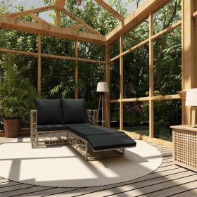 Garden Lounge Set Grey PE Rattan, Powder-Coated Steel Medium