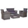 Garden Sofa Set Gray PE rattan, powder-coated steel, glass Medium