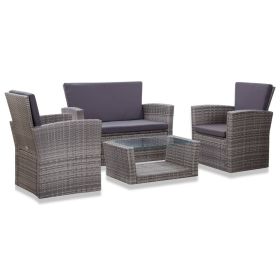 Garden Sofa Set Gray PE rattan, powder-coated steel, glass Medium