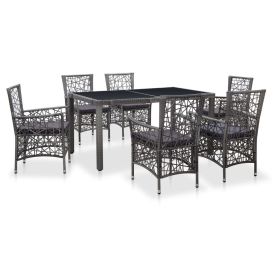 Dining Set Grey Polyethylene Rattan 7 Piece Set