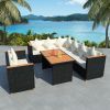 Patio Furniture Set Set of 5 Black and Cream White Poly Rattan