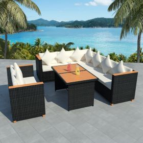 Patio Furniture Set Set of 5 Black and Cream White Poly Rattan