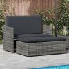 Sofa Set Gray Poly Rattan, Powder-coated Steel, Polyester 2-seater