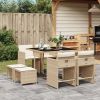 Patio Dining Set Set of 8 Beige PE Rattan Medium Foldable