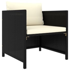 Garden Sofa Black PE Rattan, steel, polyester 23.6 x 23.6 x 23.6 in