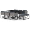 Garden Dining Set Grey Poly Rattan, Tempered Glass, Steel 10-Person