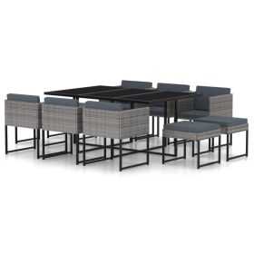 Garden Dining Set Grey Poly Rattan, Tempered Glass, Steel 10-Person