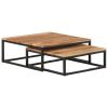 Coffee Table Set of 2 Natural wood finish and black iron