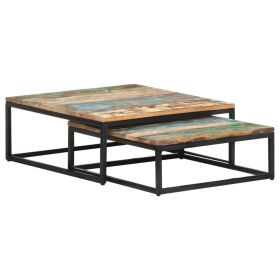 Coffee Table Set of 2 Multicolor Reclaimed Wood Small